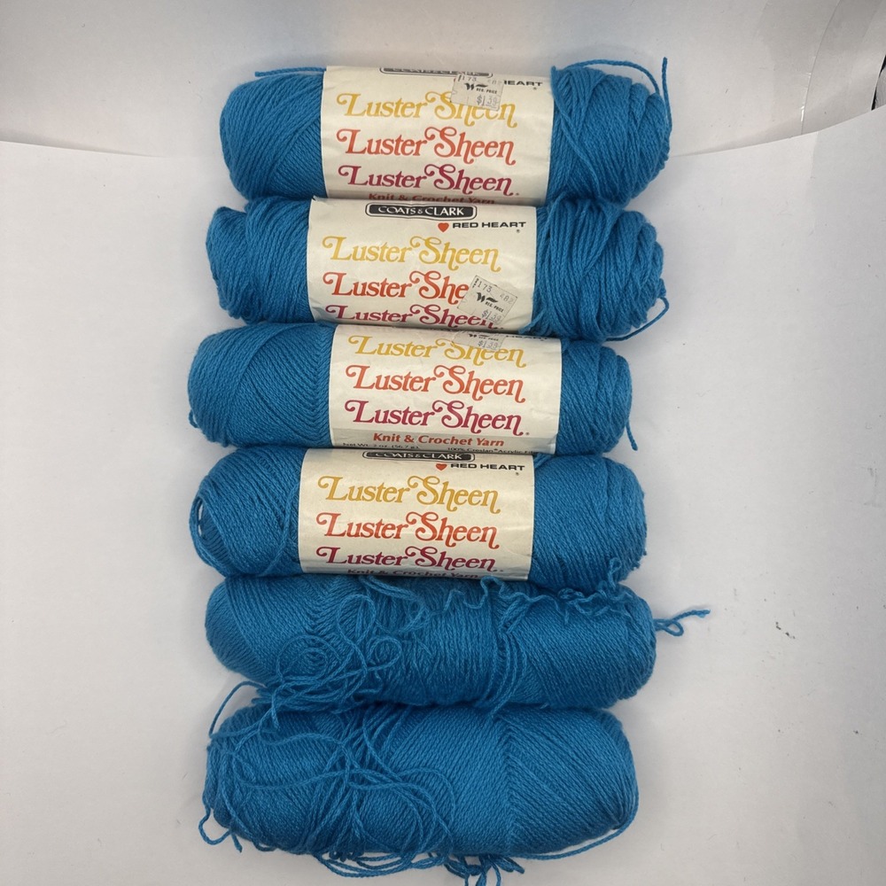 Vintage Lot of 6 skeins Red Heart Coats and Clark Luster Sheen Ming Blue 628